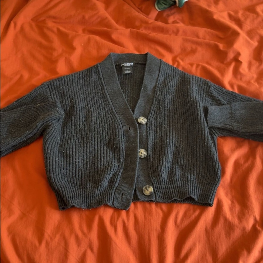 Gray Textured Knit Cardigan Sweater
